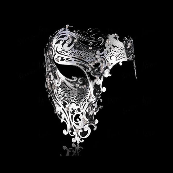 Half Face Phantom Laser Cut Venetian Man Masquerade Ball Party Mask - Silver (Style 2)