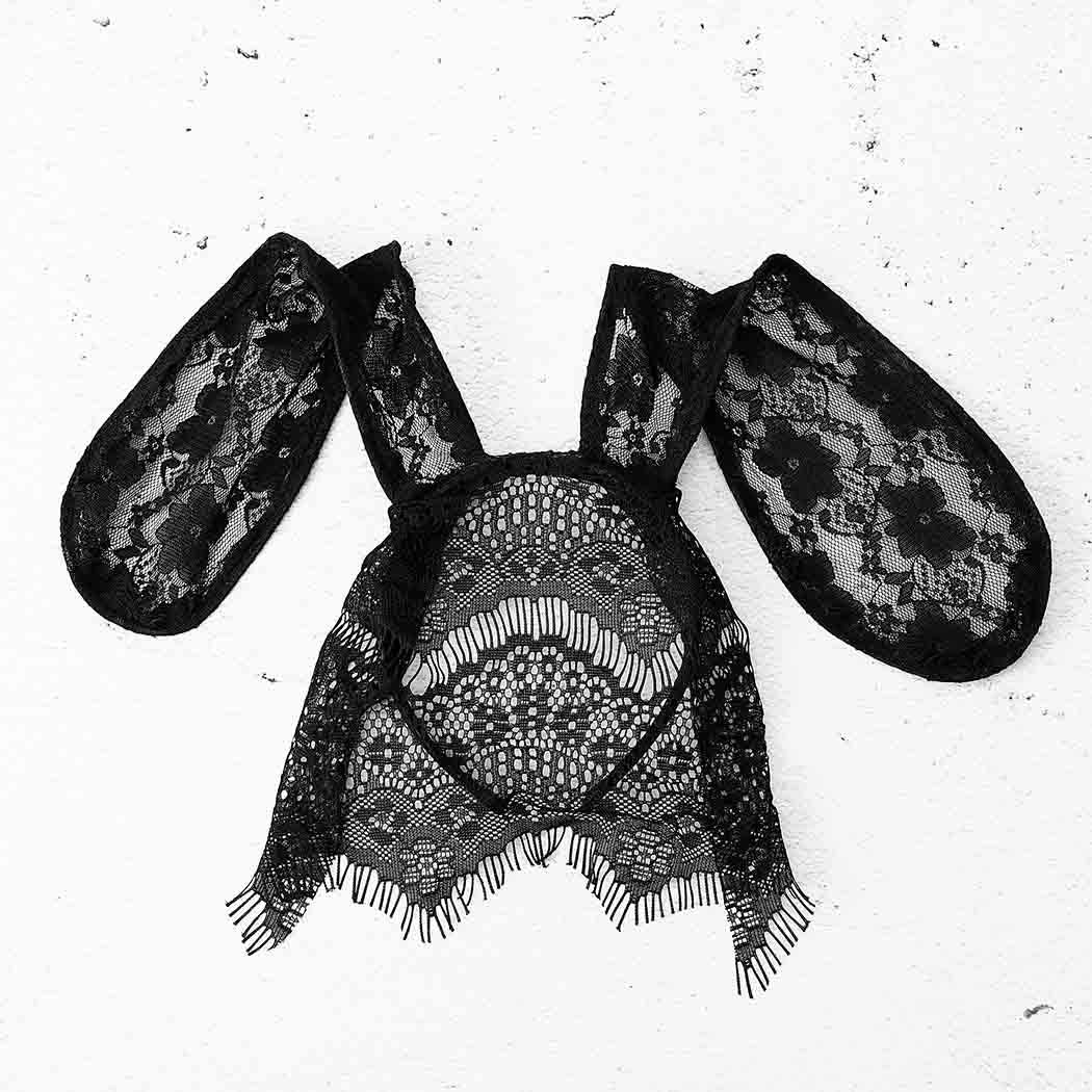 Bunny Ears Lace Veil Headband - Black