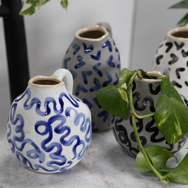Ceramic Moodi Vase (12.2cmW x 17.5cmH) - Blue Arrow