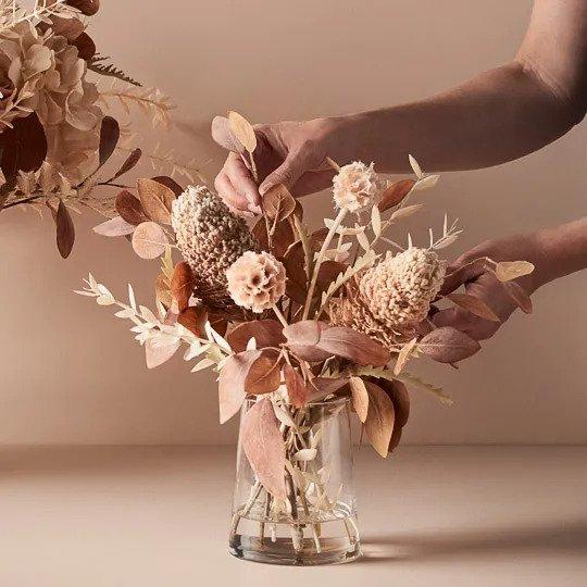 Floral Arrangement Banksia Acorn Mix in Vase - Rust