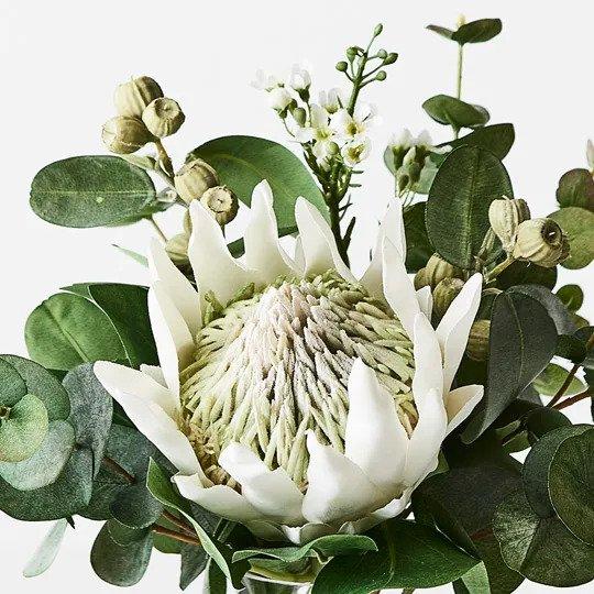 Floral Arrangement Protea King Mix in Vase - White