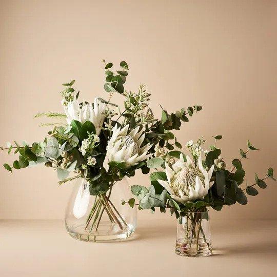 Floral Arrangement Protea King Mix in Vase - White