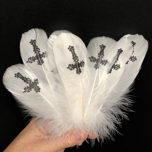 Goose Nagoire Printed White Feather Art Craft - Cross Style 1 x 10 pcs
