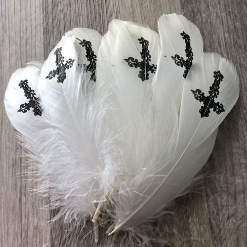 Goose Nagoire Printed White Feather Art Craft - Cross Style 1 x 10 pcs