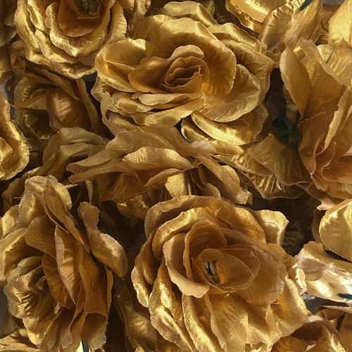 Artificial Silk Flower Head - Gold Metallic Rose Style 77 - 1pc