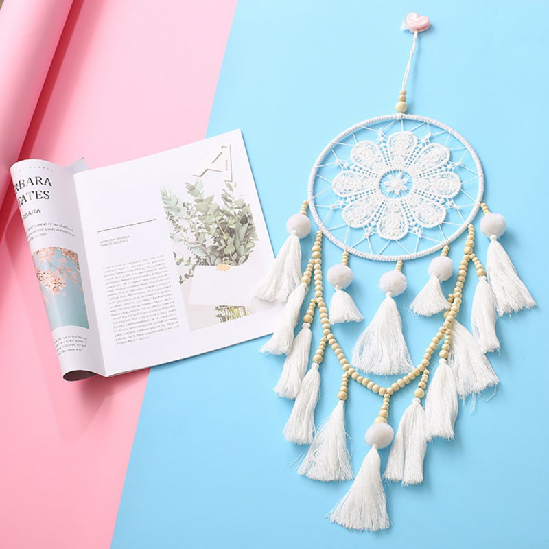White Lace Dreamcatcher with Bead & Tassels - (Style 1)