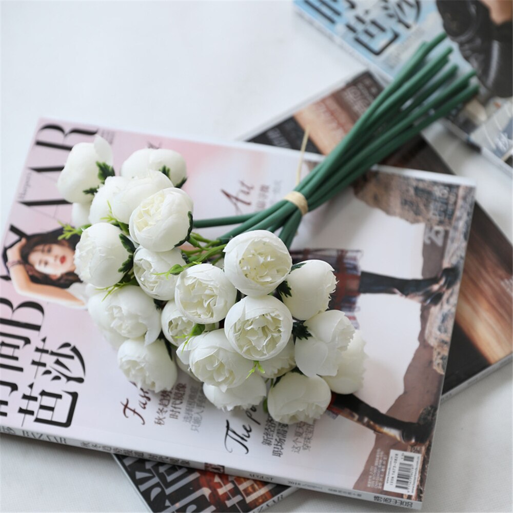 Artificial Silk Tea Rose Flower Bouquet - White