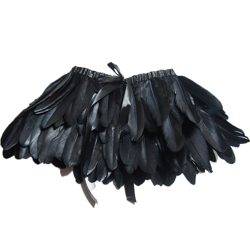 Victorian Cosplay Goth Feather Shrug Cape Shawl - Black