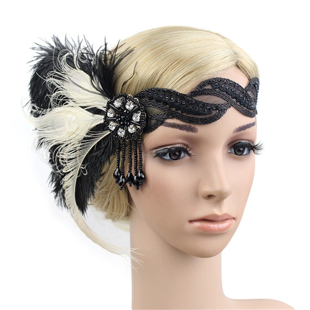 Great Gatsby 1920's Flapper Feather Headdress Fancy Dress - Ivory Peacock (Style 9)
