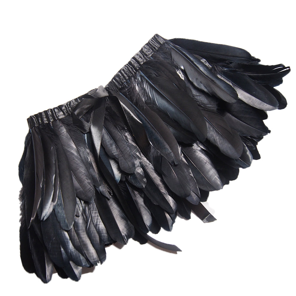 Victorian Cosplay Goth Feather Shrug Cape Shawl - Black