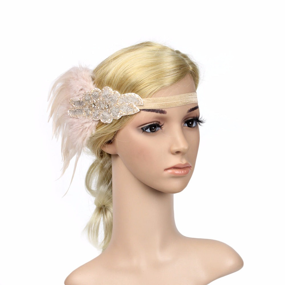 Great Gatsby 1920's Flapper Feather Headdress Fancy Dress - Pink (Style 7)
