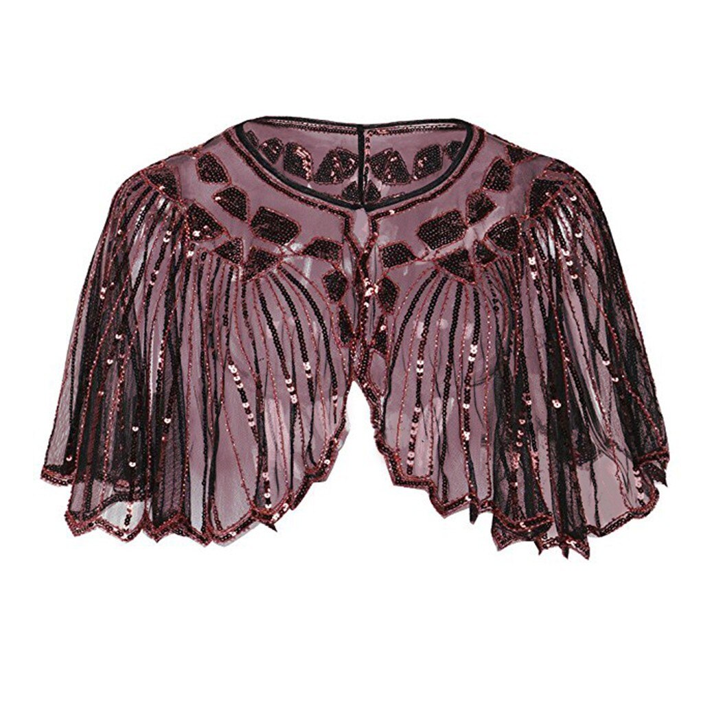 Great Gatsby 1920's Bridal Flapper Sequin Cape - Burgundy Red