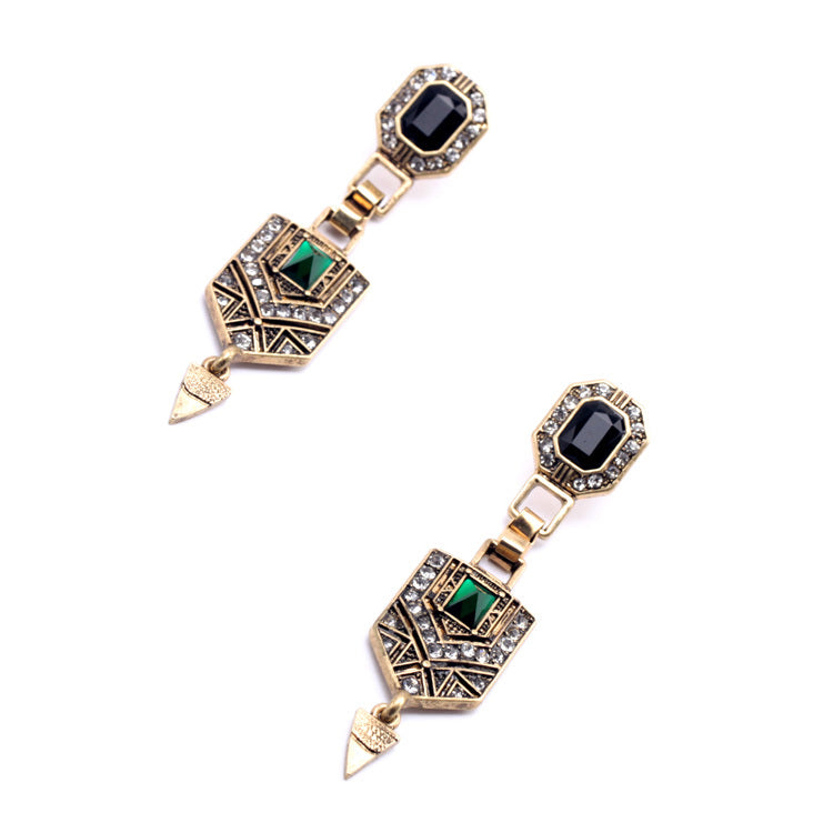 Great Gatsby 1920's Crystal Rhinestonel Drop Earrings - Gold Green (Style 5)