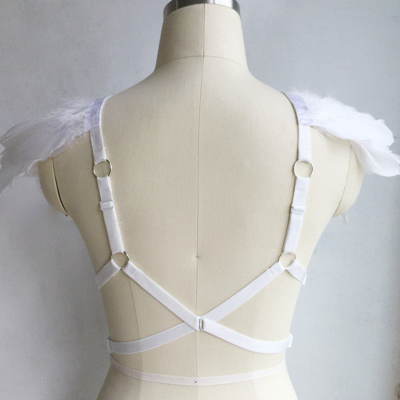 Victorian Cosplay Goth Feather Body Harness - White (Style 4)