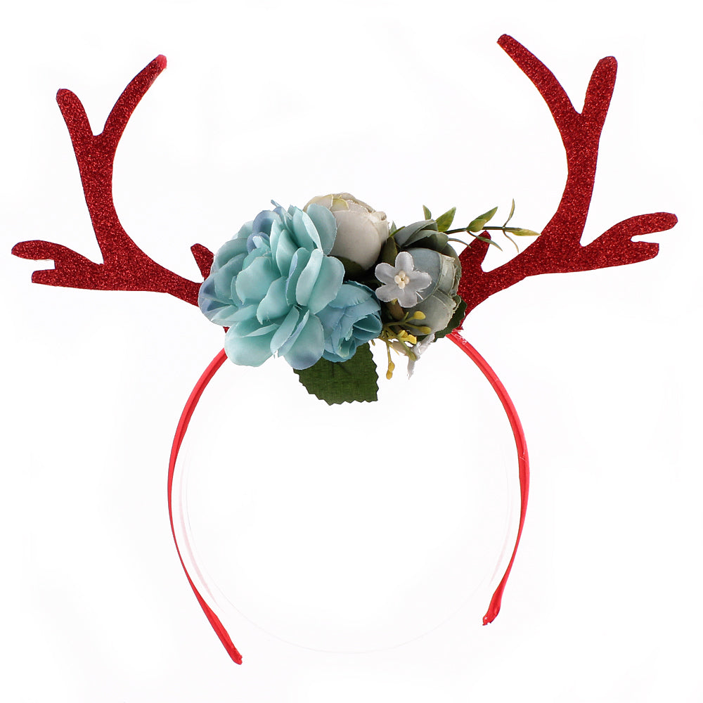 Christmas Holiday Reindeer Floral Headband Adult Child - Blue (Style 2) ((SECONDS))