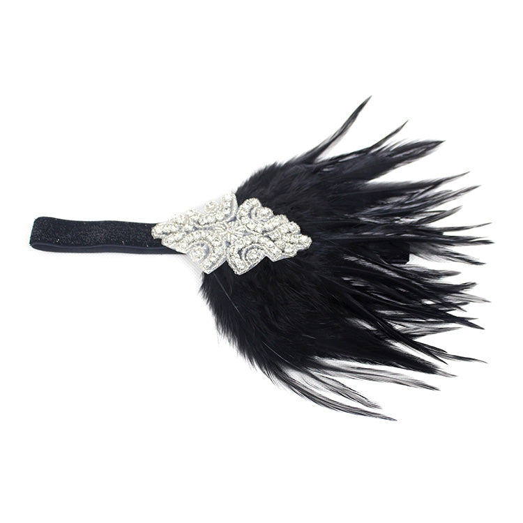 Great Gatsby 1920's Flapper Feather Headdress Fancy Dress - Black (Style 21)