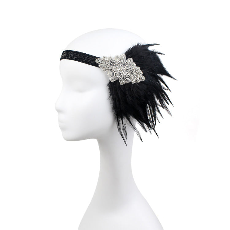Great Gatsby 1920's Flapper Feather Headdress Fancy Dress - Black (Style 21)