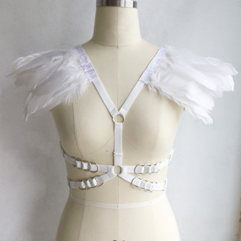 Victorian Cosplay Goth Feather Body Harness - White (Style 4)