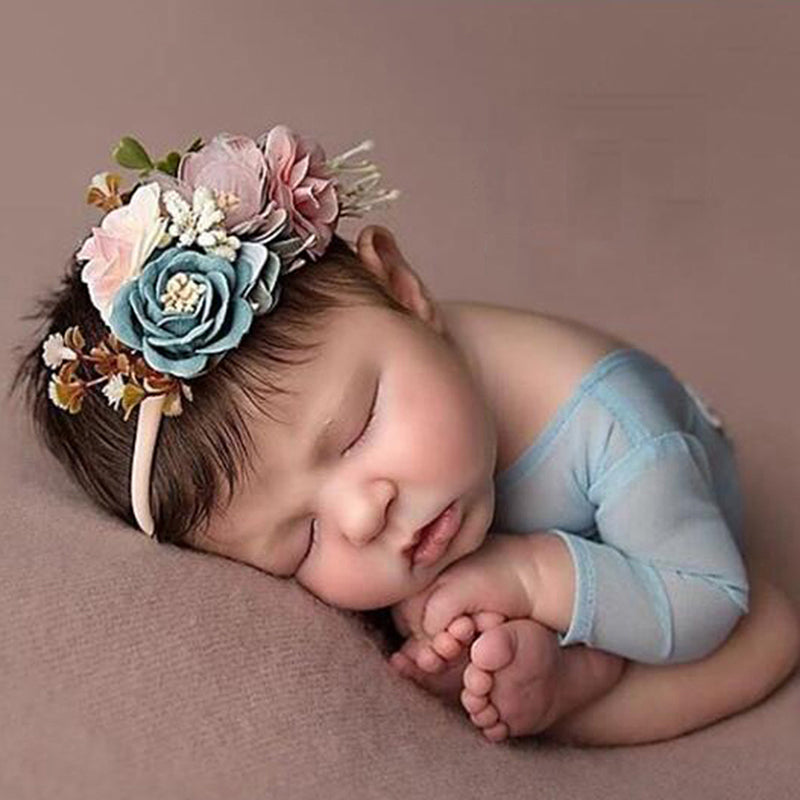 Sweet Floral Baby Girls Christening / Baptism Nylon Headband - (Style 1)