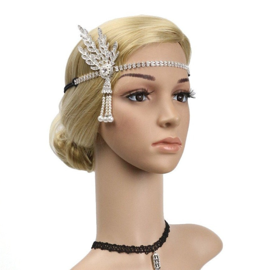 Great Gatsby 1920's Flapper Feather Headdress Fancy Dress - Silver (Style 20)