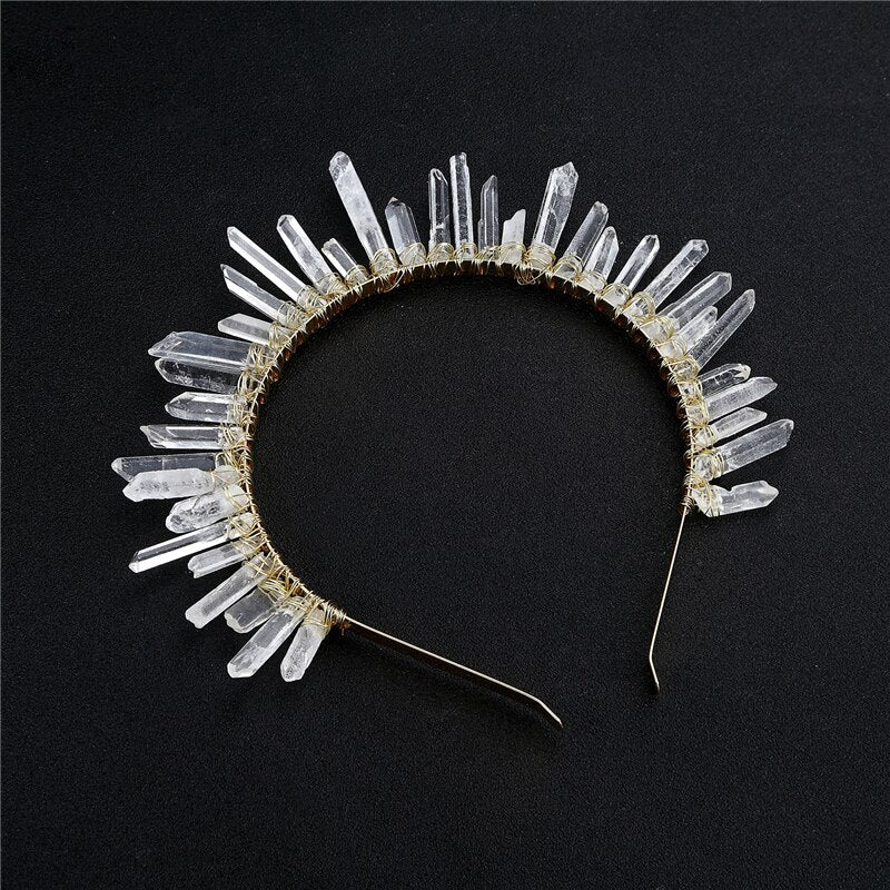 Luxury Crystal Quartz Tiara Bridal Racewear Crown Headdress Headband (Style 1) - Clear Quartz