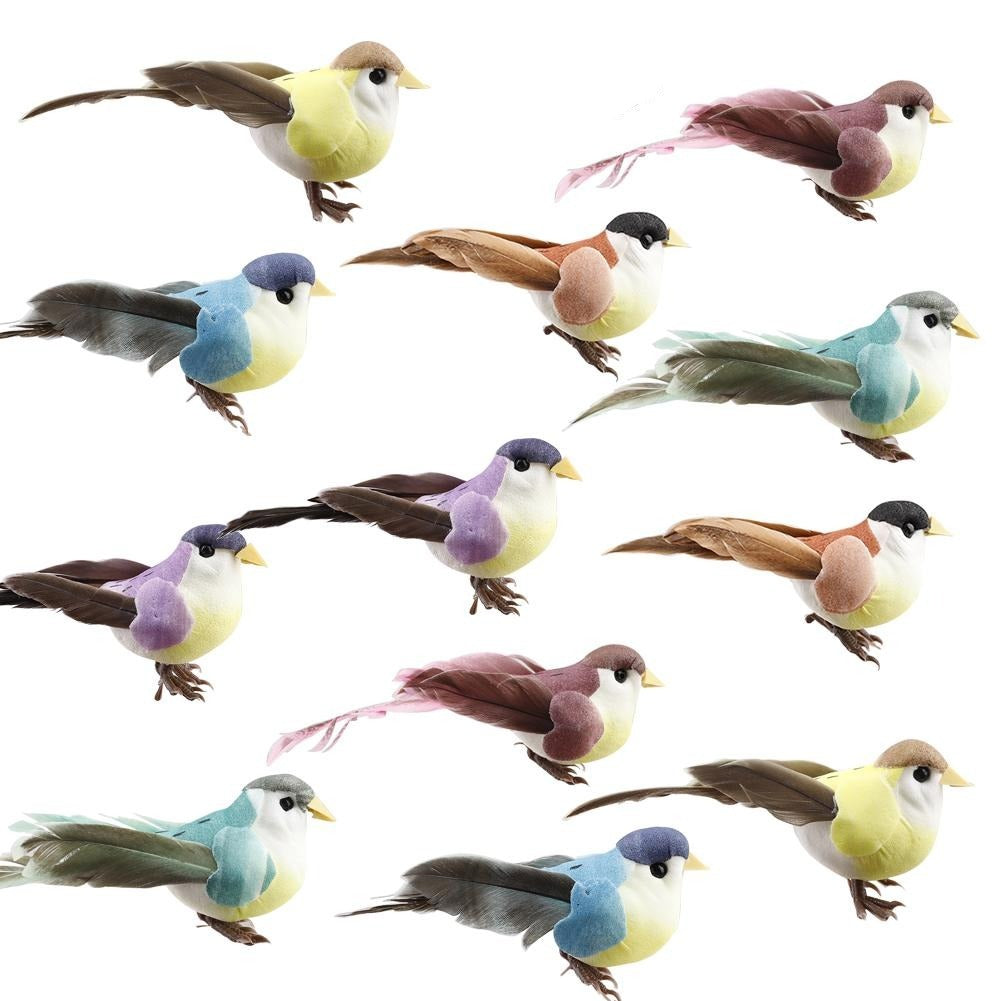 Artificial Realistic Decorative Colourful Foam Feather Birds x 12pcs (Style 3)