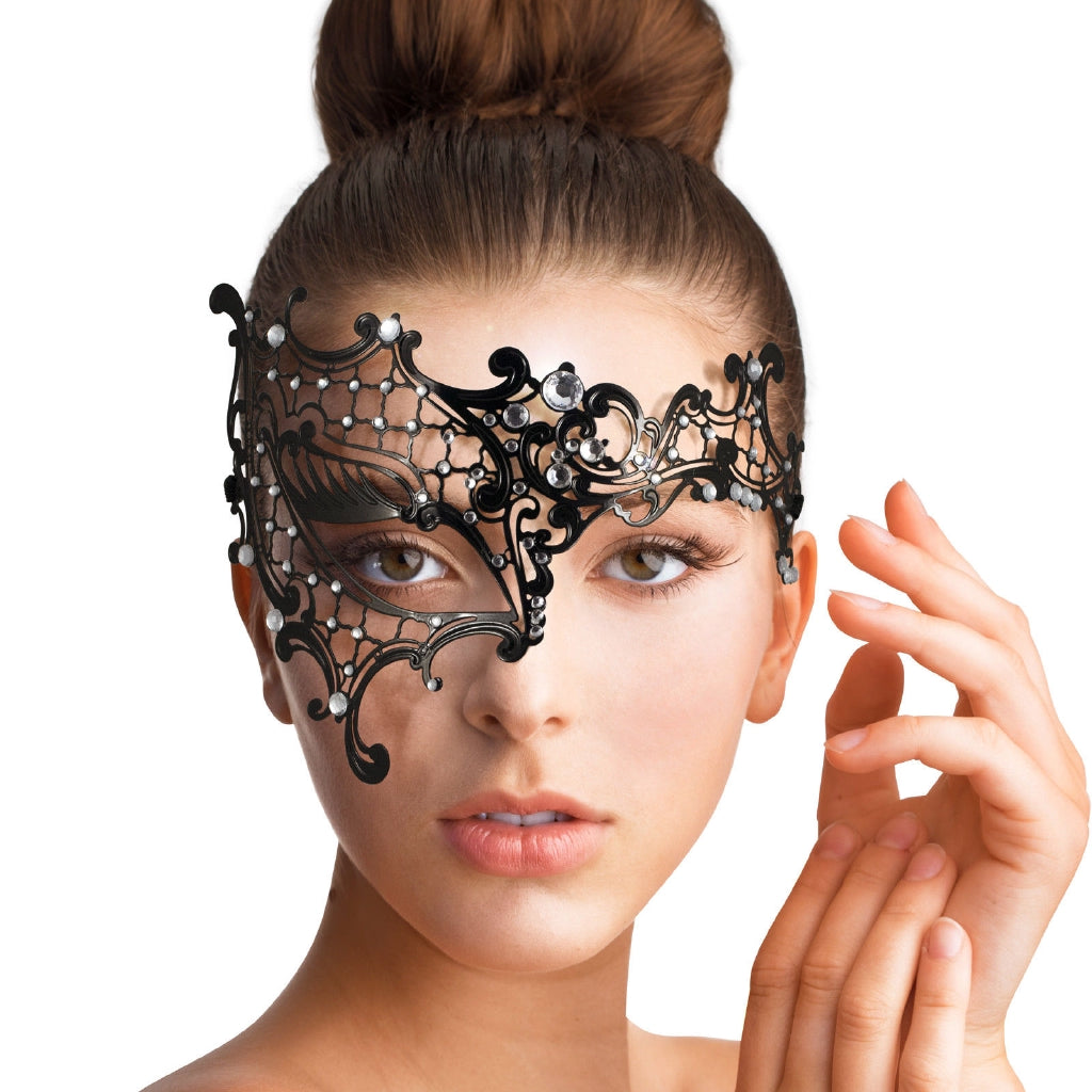 Half Face Laser Cut Venetian Ladies Masquerade Ball Party Mask - Black ((Style 7))