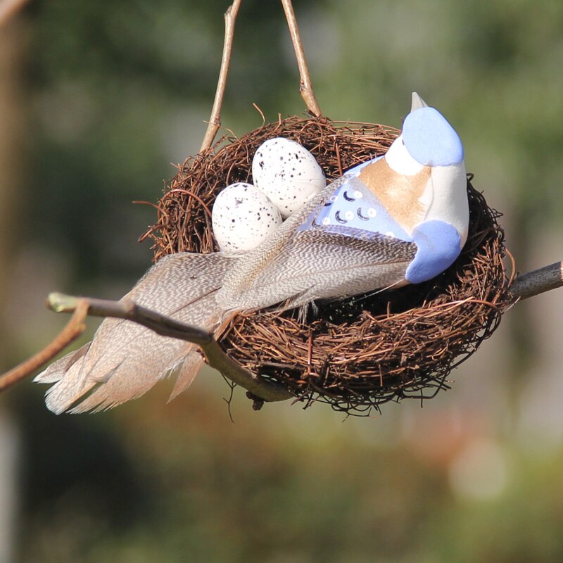 Natural Easter Premium Vine Bird Nest with Birds & Eggs - Assorted Colours (Style 2)