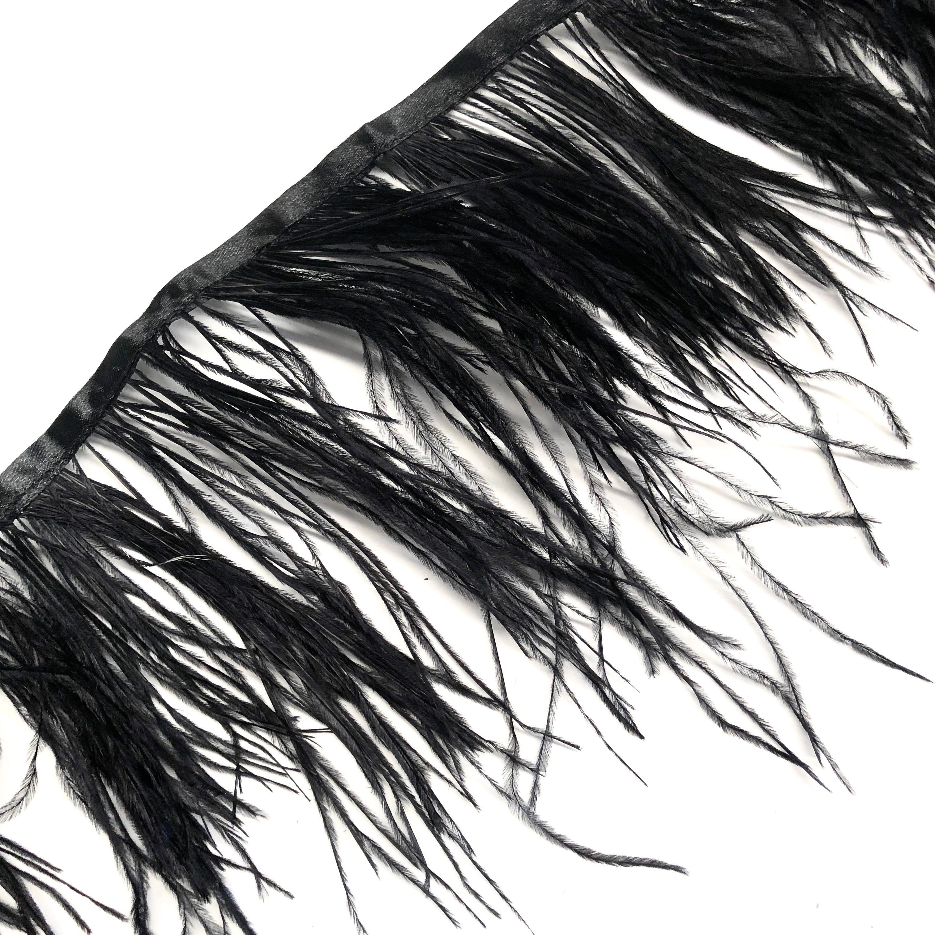 Ostrich Feathers Strung per metre - Black