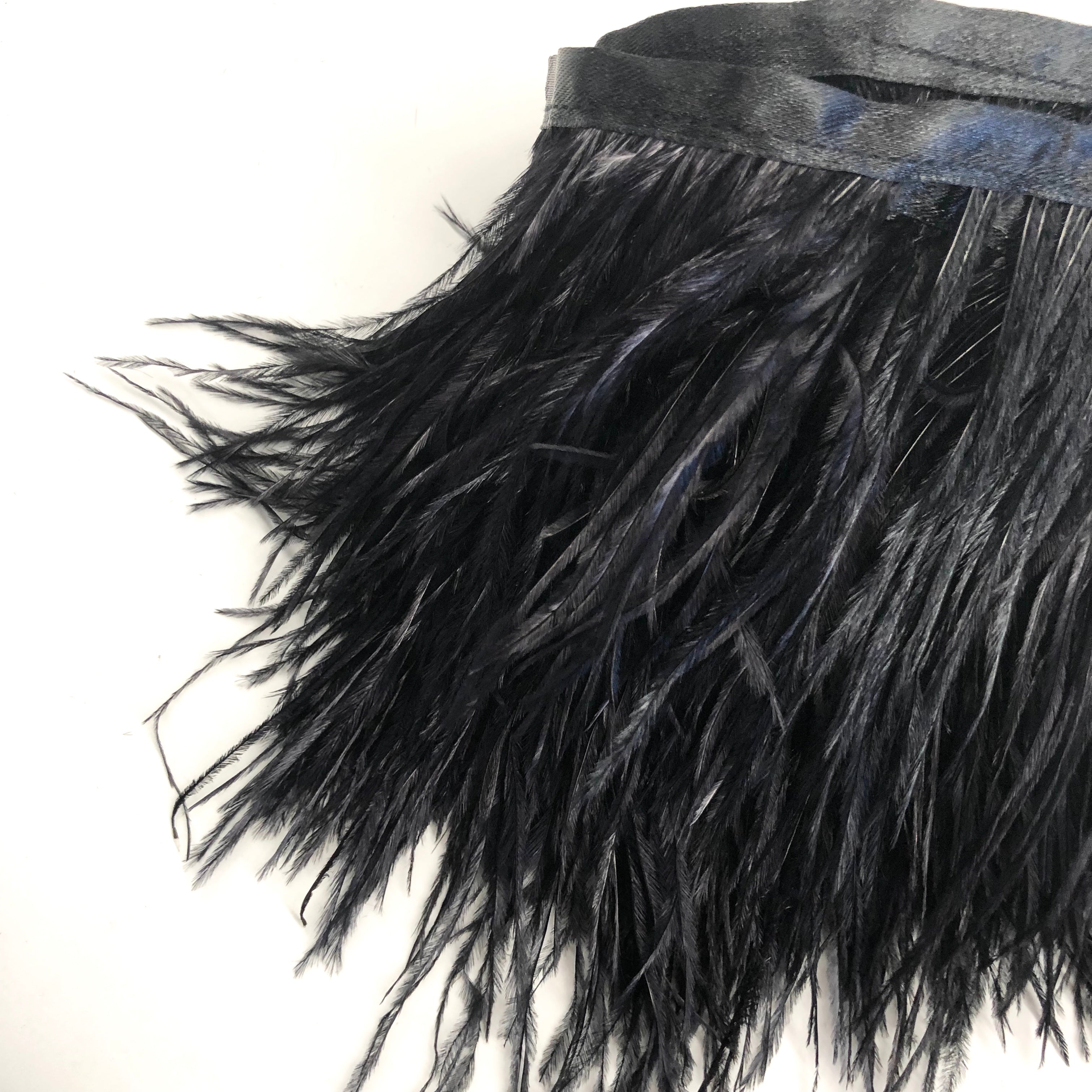 Ostrich Feathers Strung per 10cm - Black