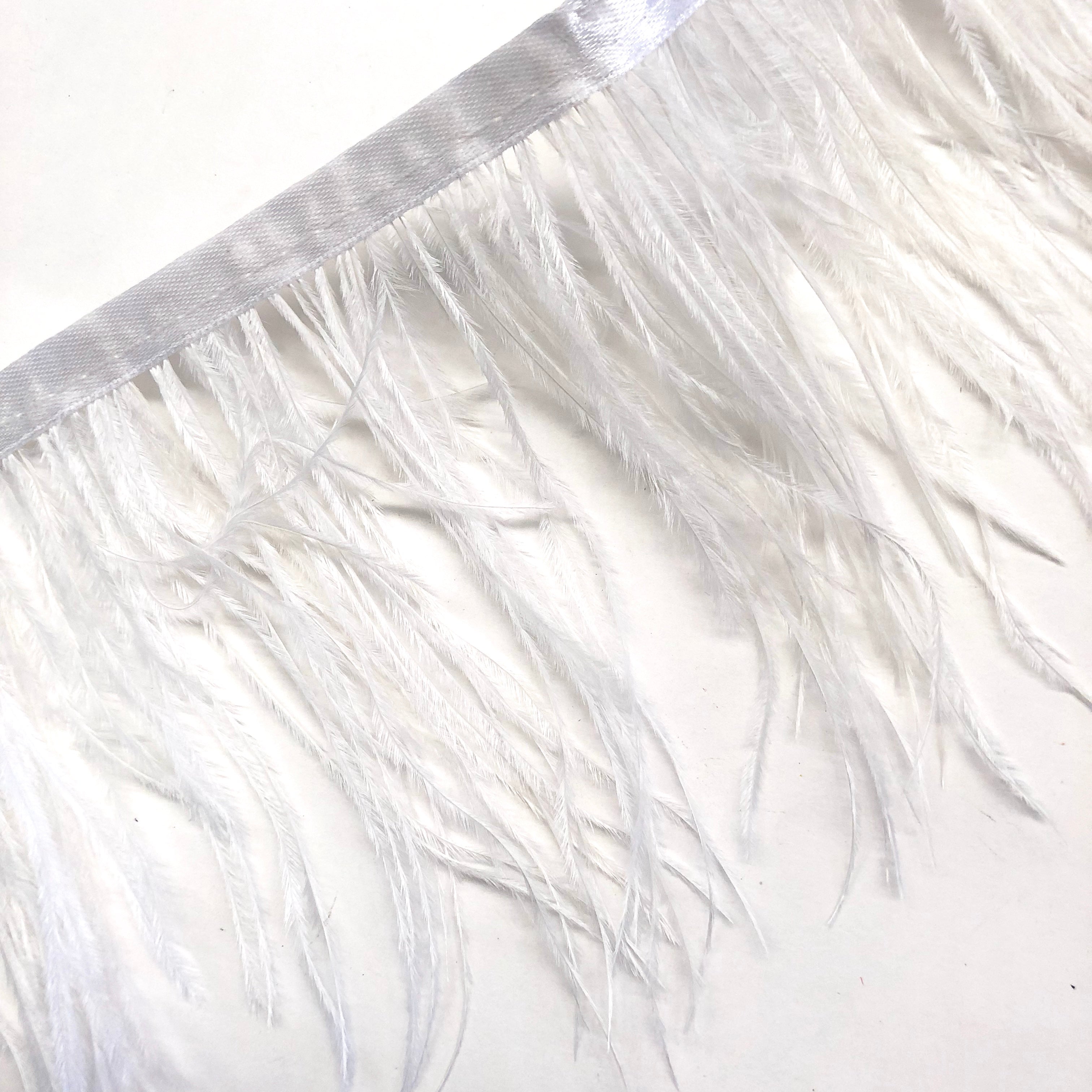 Ostrich Feathers Strung per metre - White