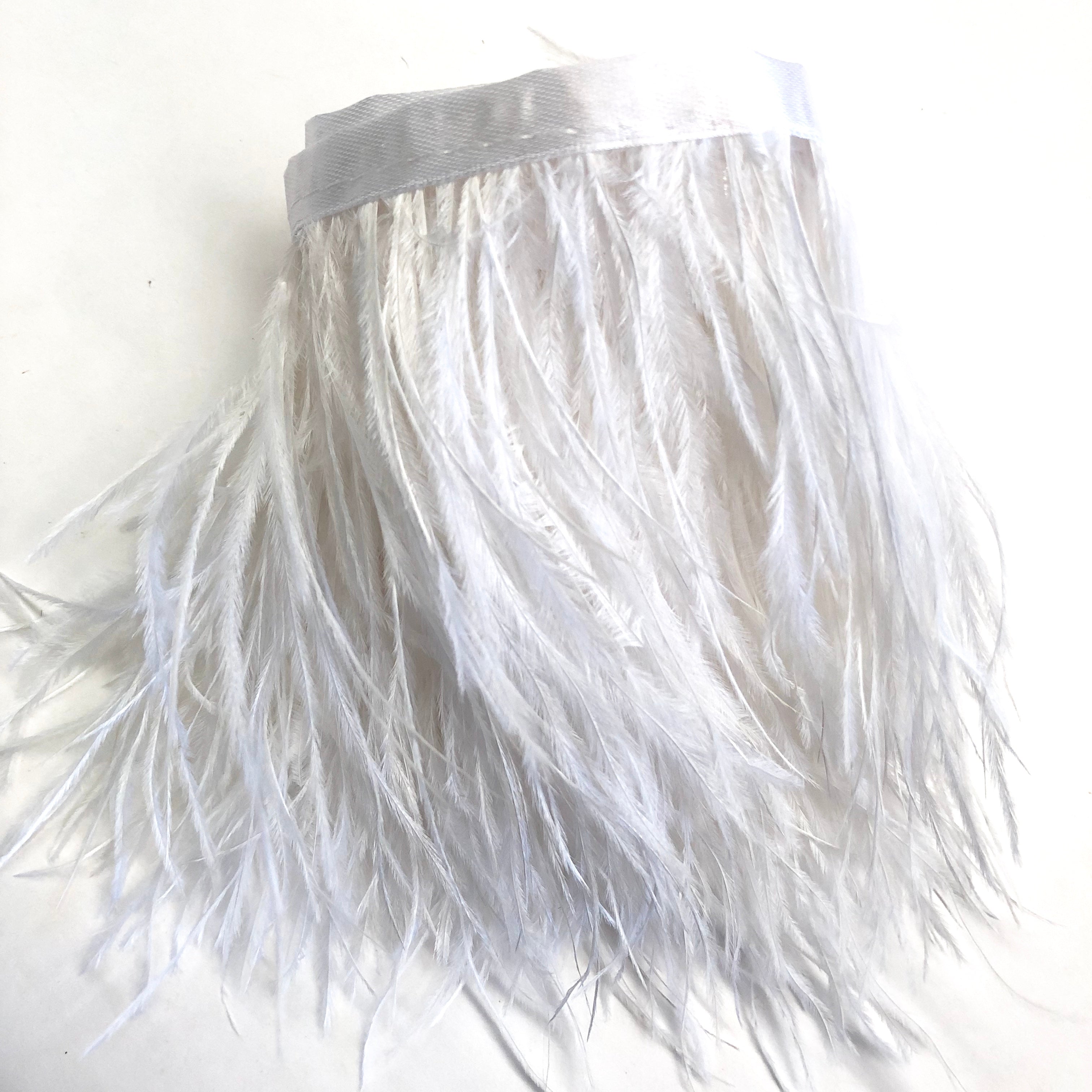 Ostrich Feathers Strung per 10cm - White
