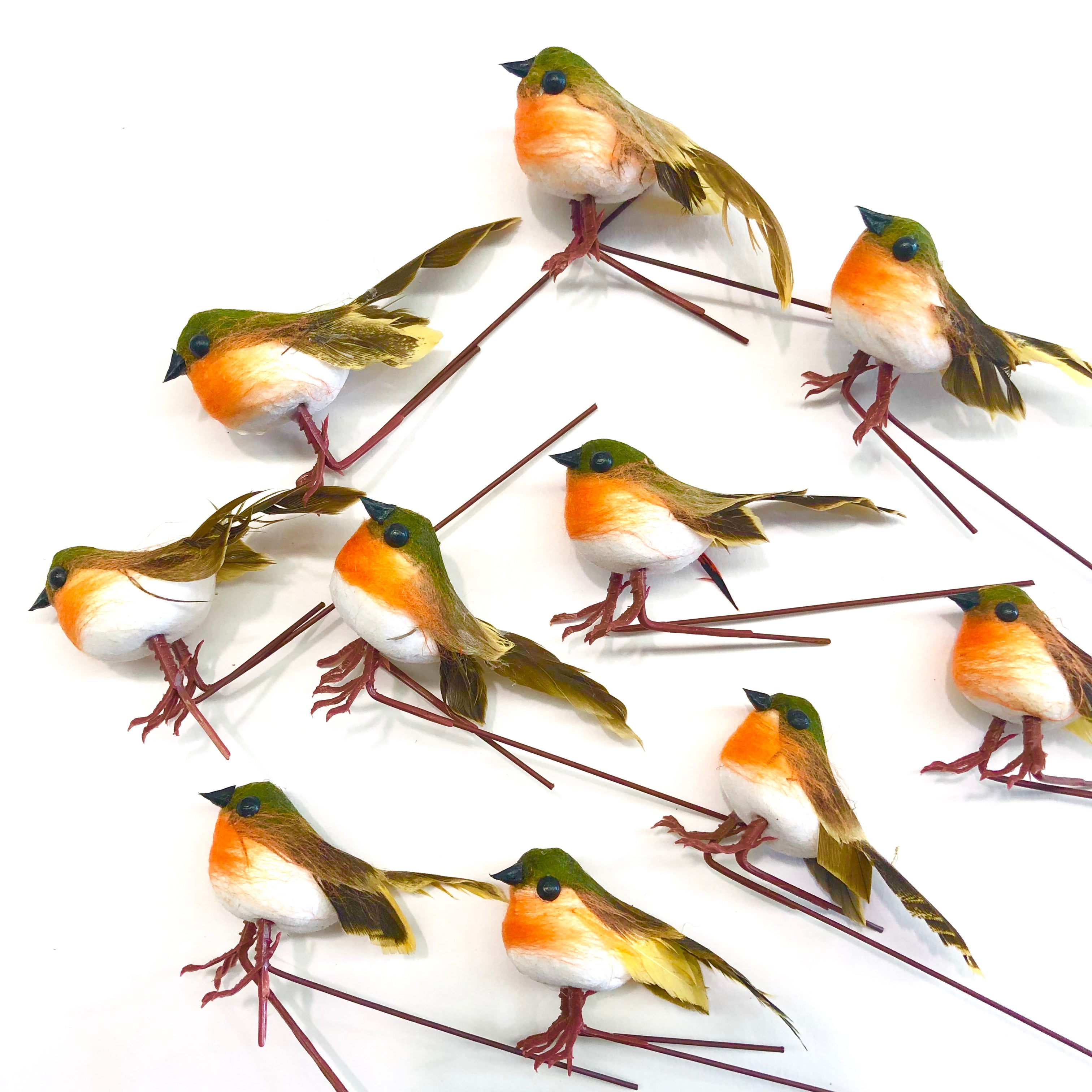 Artificial Realistic Decorative Foam Feather Robin Birds x 10pcs