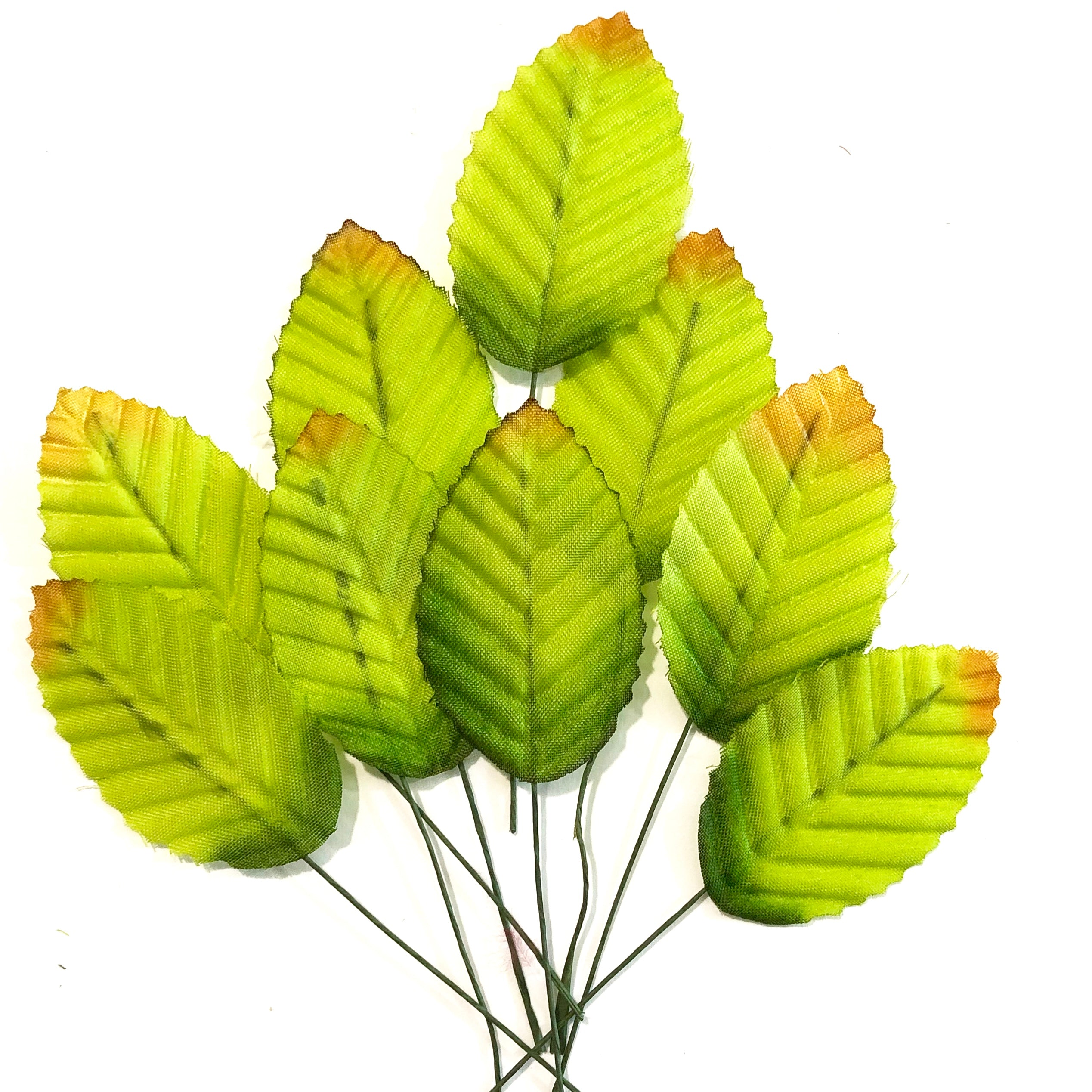 Artificial Satin Wired Leaves - Autumn Green
