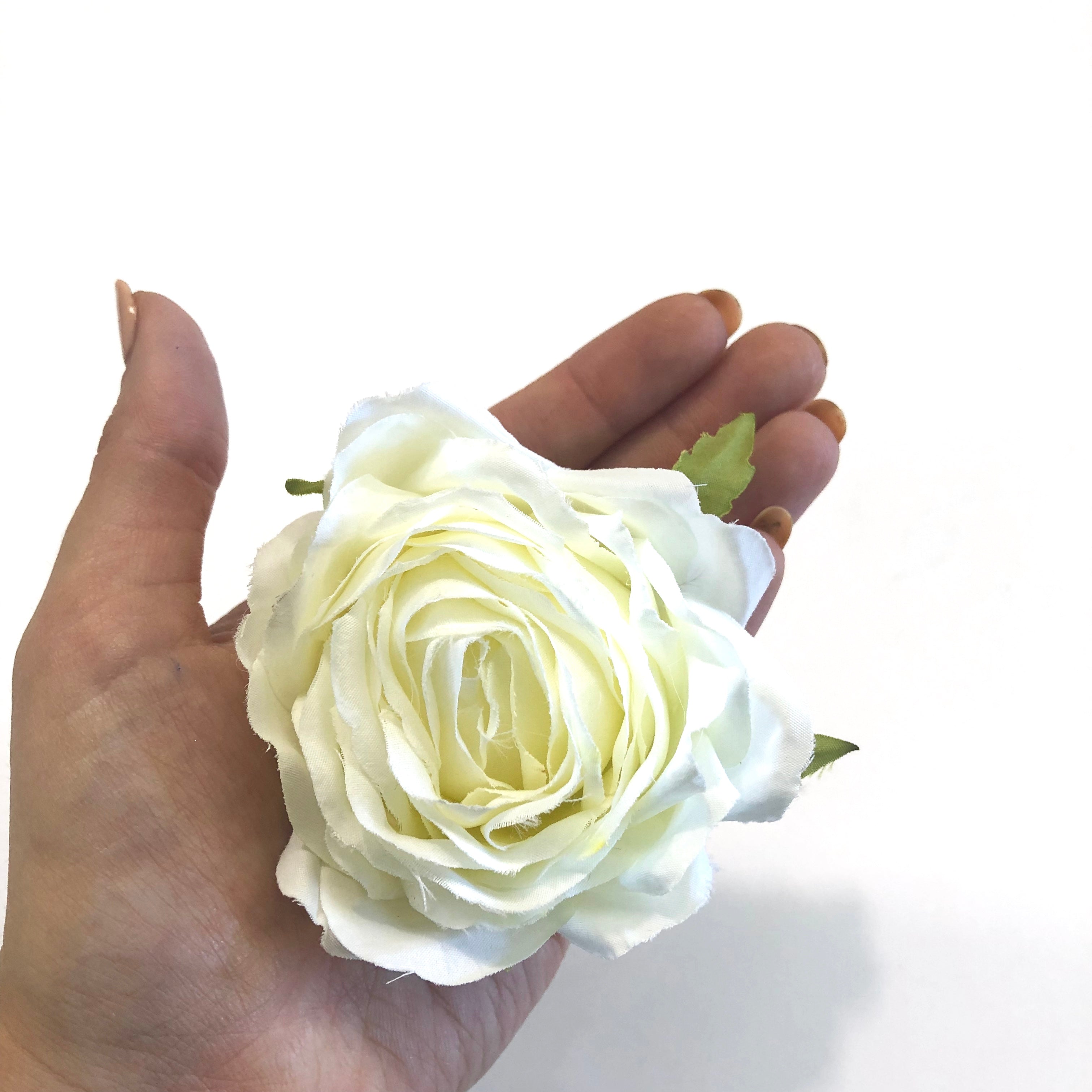 Artificial Silk Flower Head - Ivory Rose Style 88 - 1pc