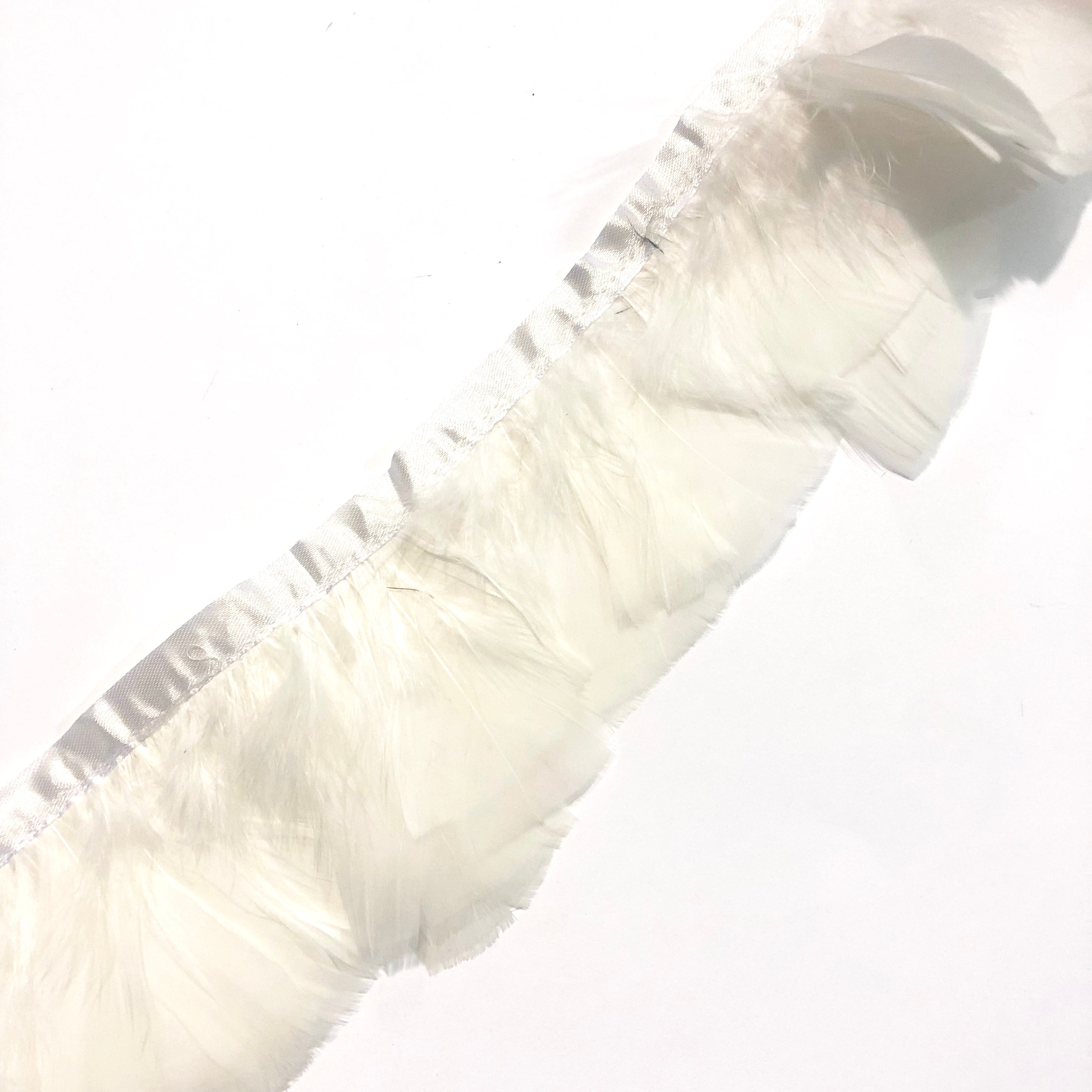 Turkey Plumage Feather Ribbon Strung per metre - White