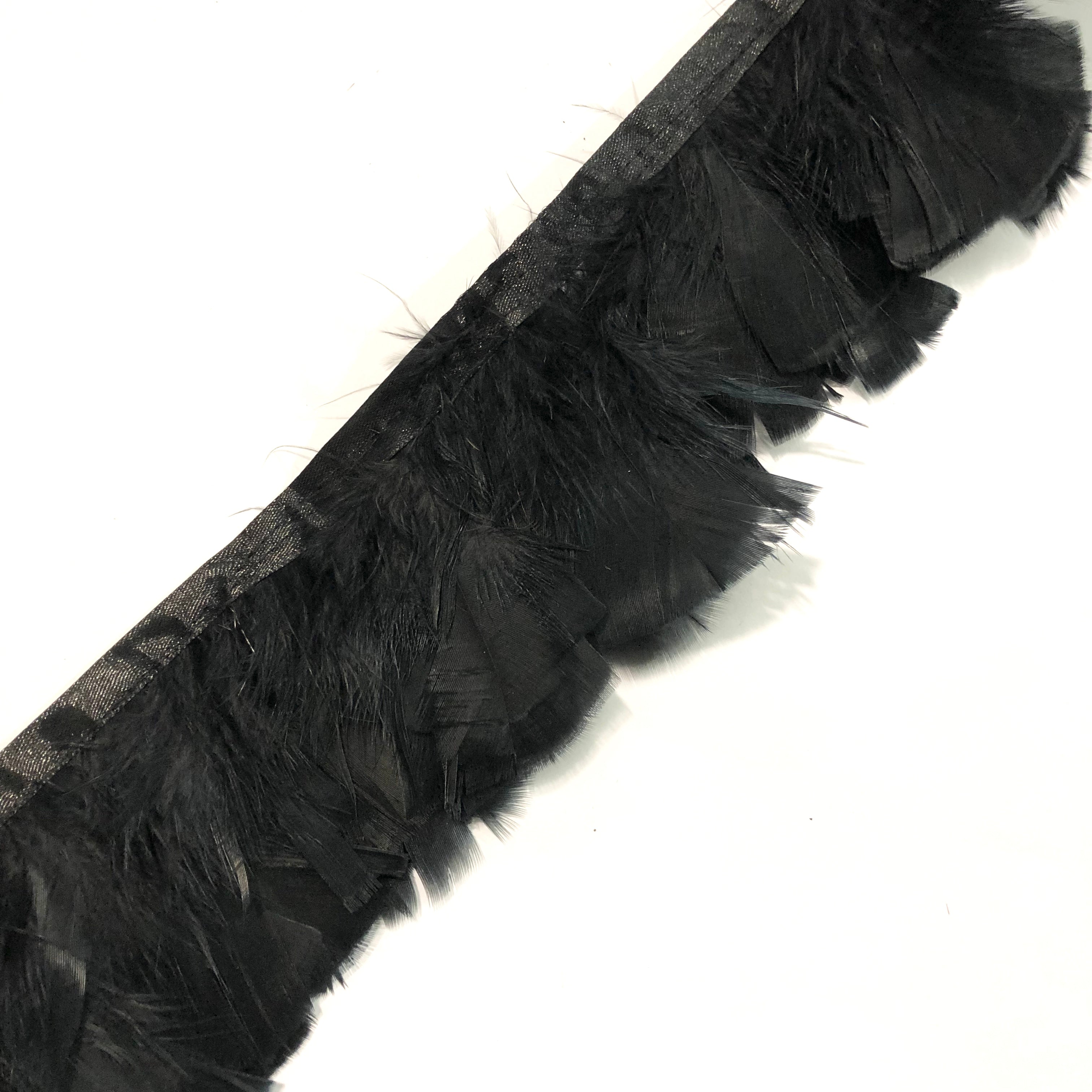 Turkey Plumage Feather Ribbon Strung per metre - Black