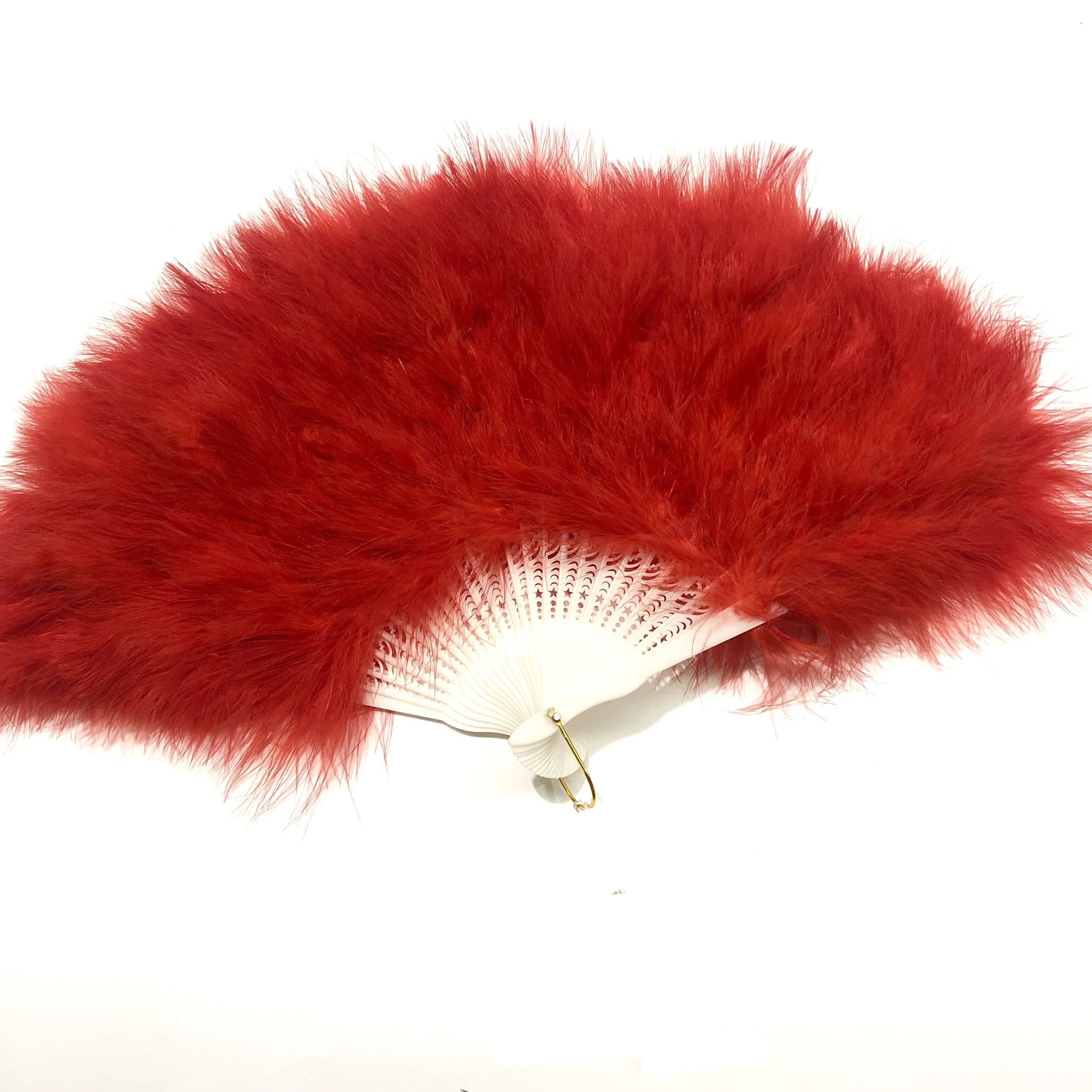Marabou Large Deluxe Dainty Feather Fan -  Red (Style 1)