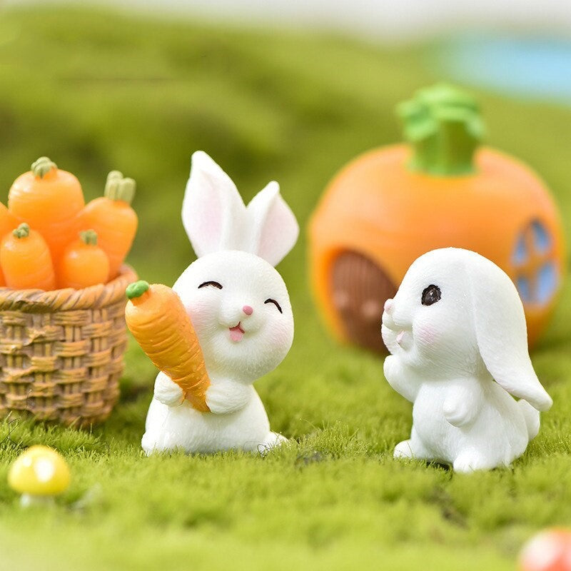 Fairy Garden Terrarium Resin Miniature Bunny Rabbit with Carrot ((Style 3))