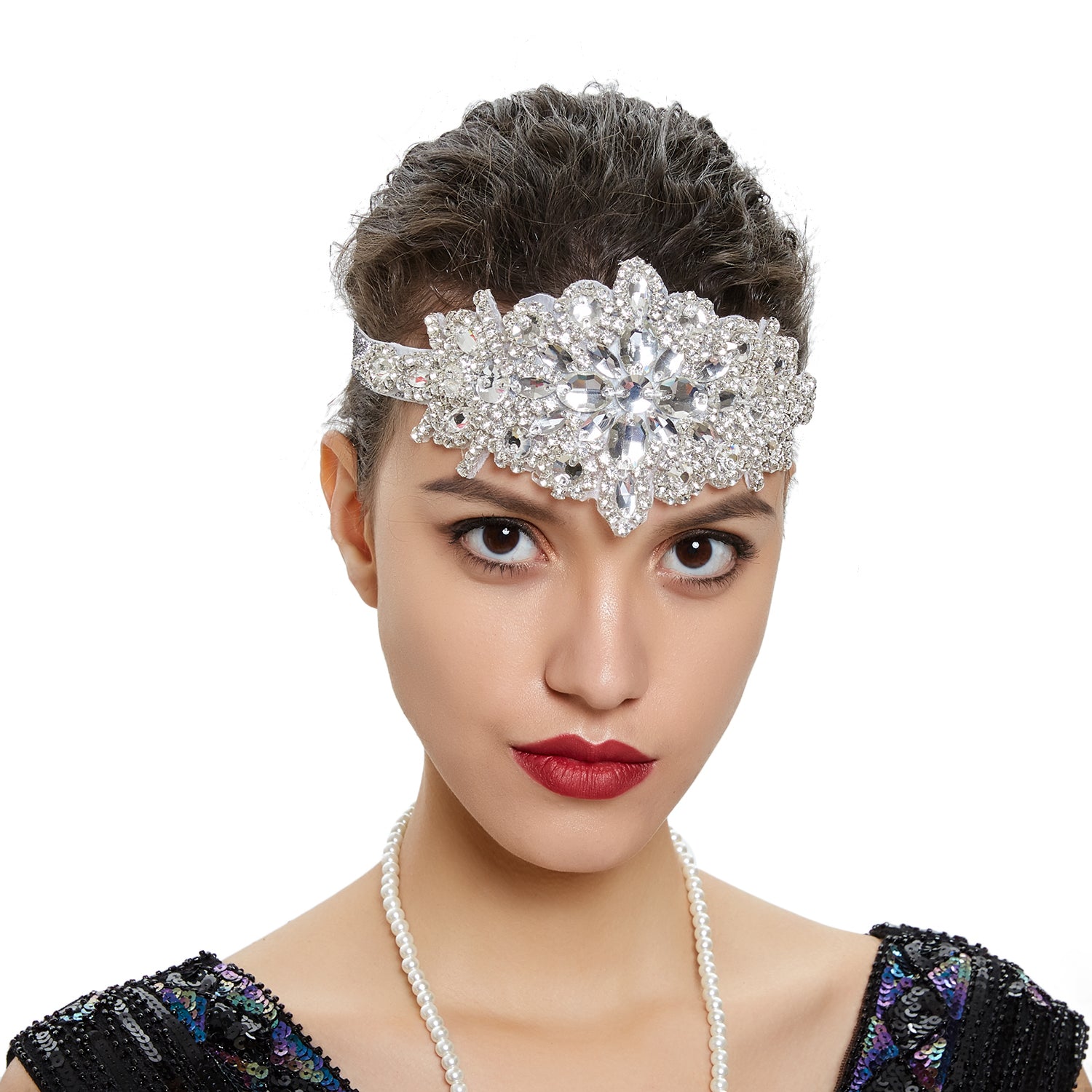 Great Gatsby 1920's Flapper Headdress Fancy Dress - Silver (Style 15)