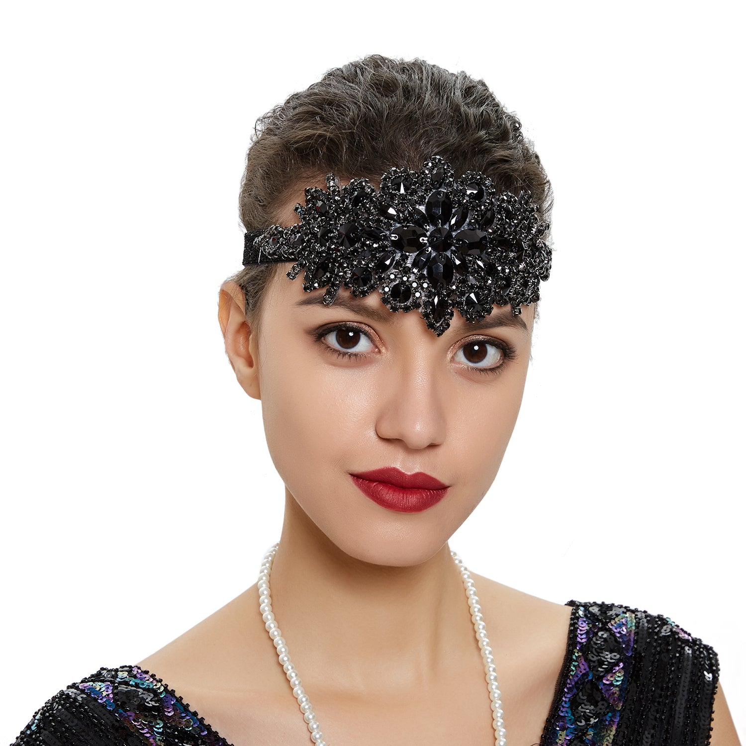 Great Gatsby 1920's Flapper Headdress Fancy Dress - Black (Style 15)