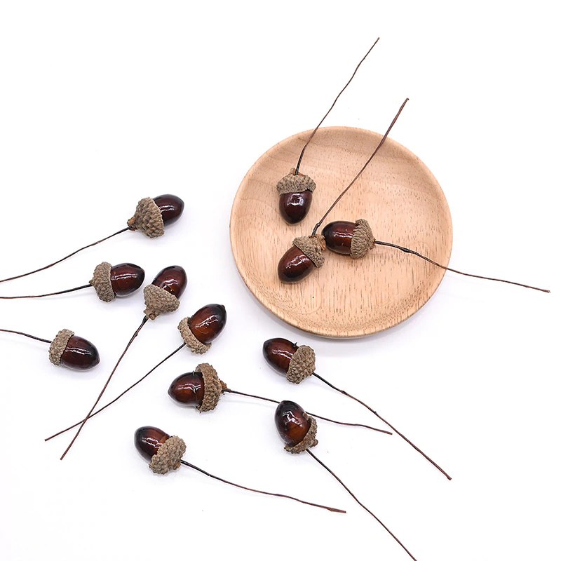 Artificial Christmas Acorn Nut Wired Picks - Brown