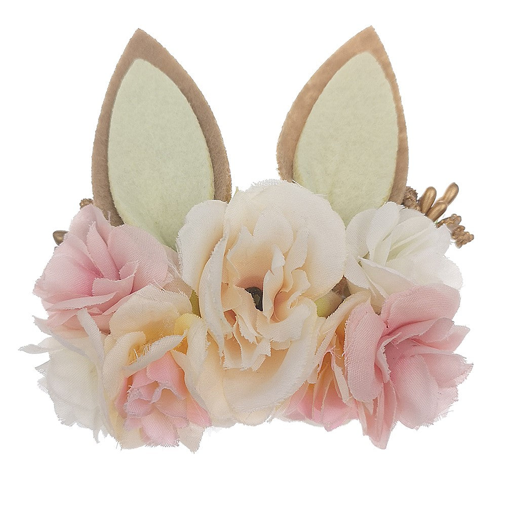 Easter Holiday Bunny Rabbit Floral Baby Girls Headband - Ivory & Pink (Style1)