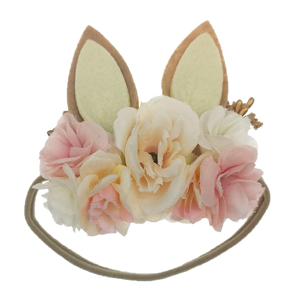 Easter Holiday Bunny Rabbit Floral Baby Girls Headband - Ivory & Pink (Style1)