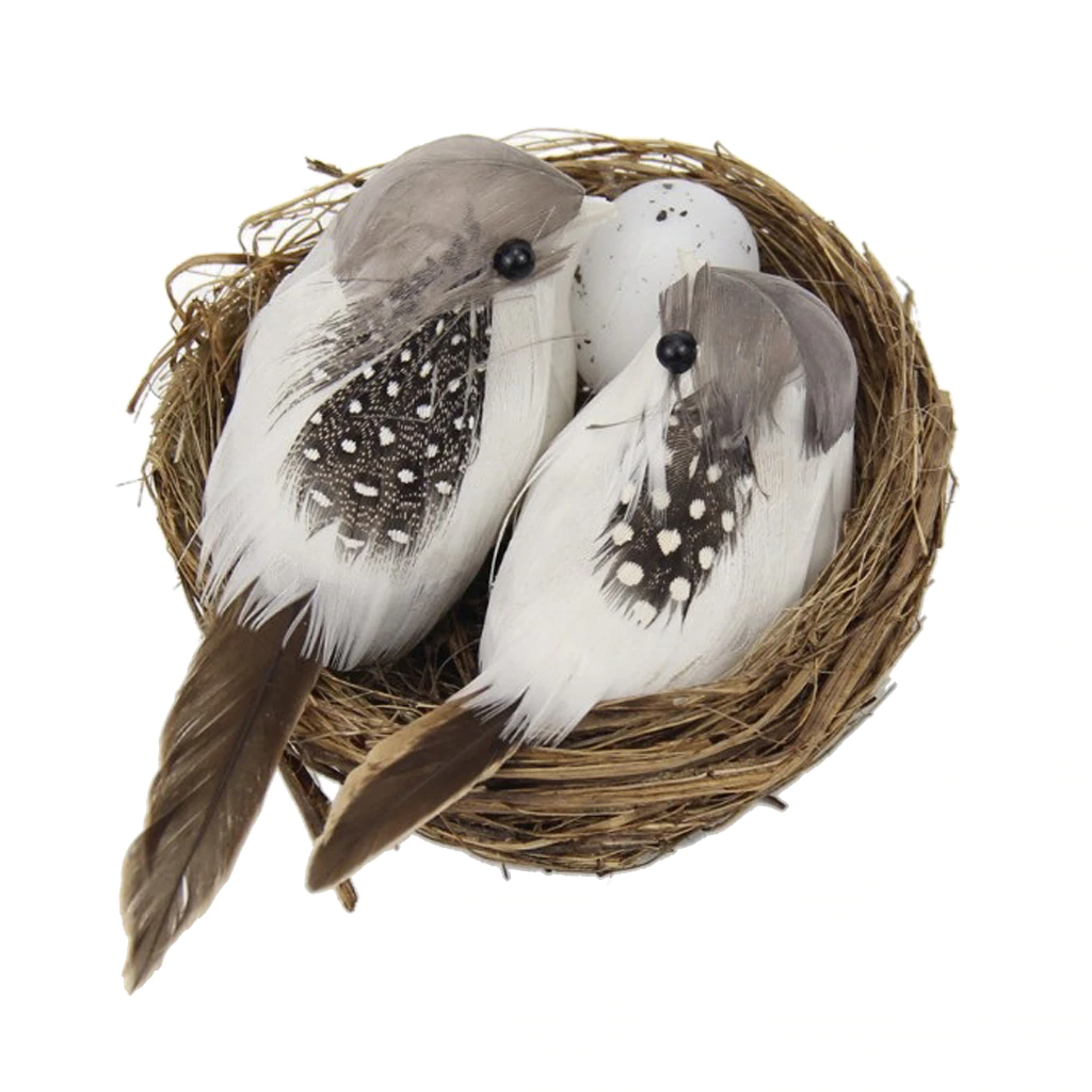 Natural Easter Premium Vine Bird Nest with Birds & Eggs - Natural Brown (Style 1)