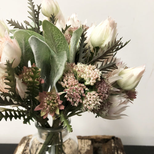 Artificial Silk Australian Native Blushing Bride Stonecrop Flower Stem Bouquet - Light Pink