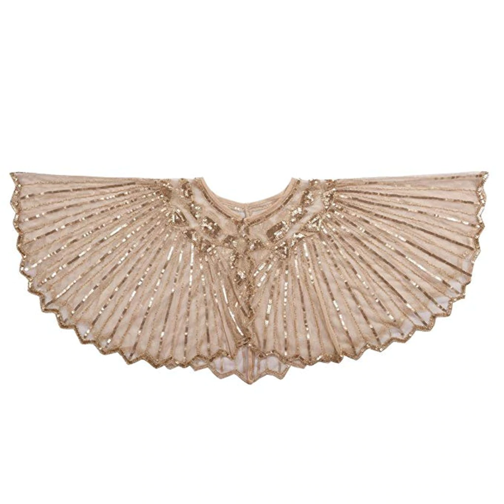 Great Gatsby 1920's Bridal Flapper Sequin Cape - Beige