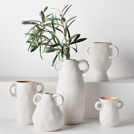 Ceramic Handle Vase Cavo (16.5cmL x 16cmW x 18cmH) - White