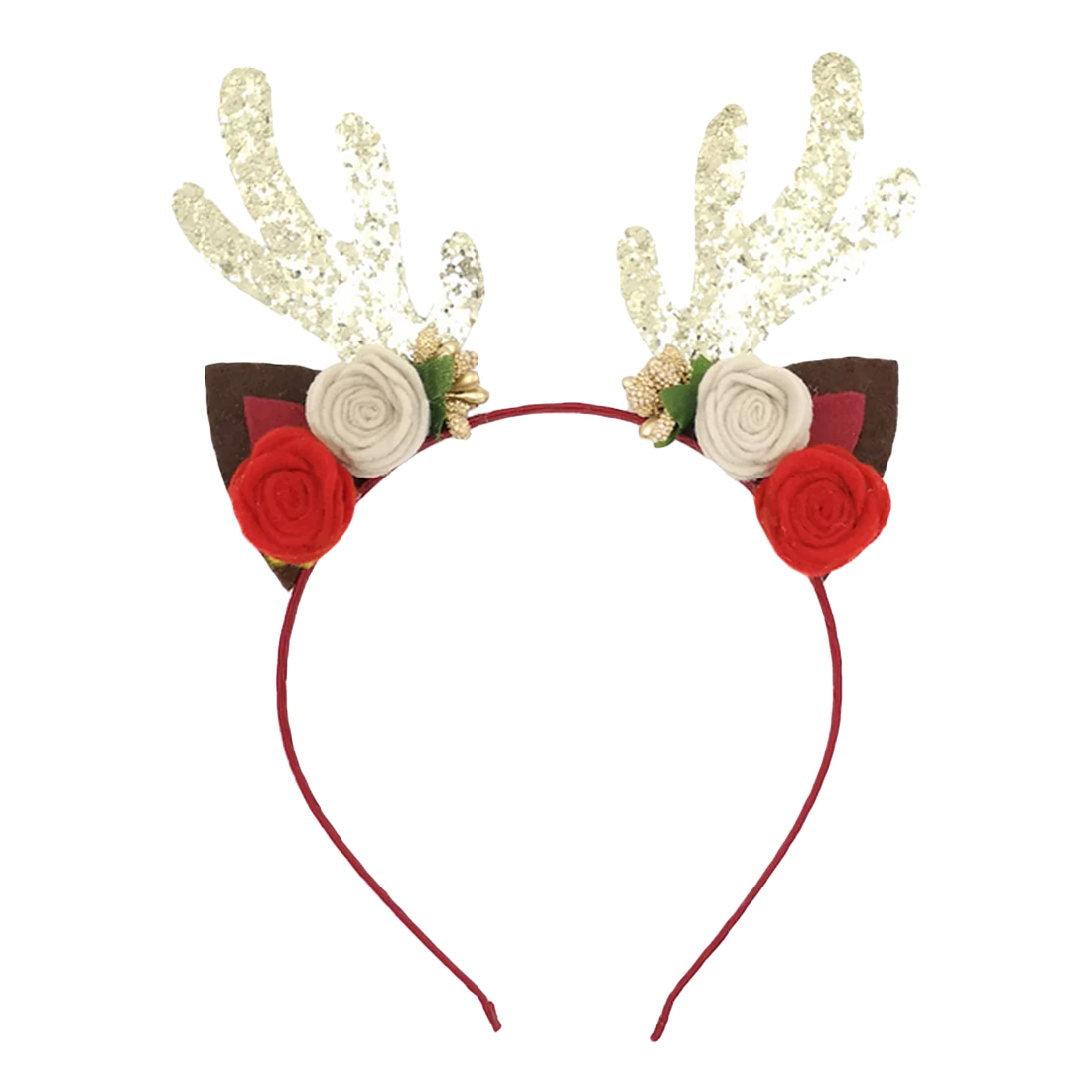 Christmas Holiday Reindeer Floral Headband Adult Child - Gold Glitter (Style 3)