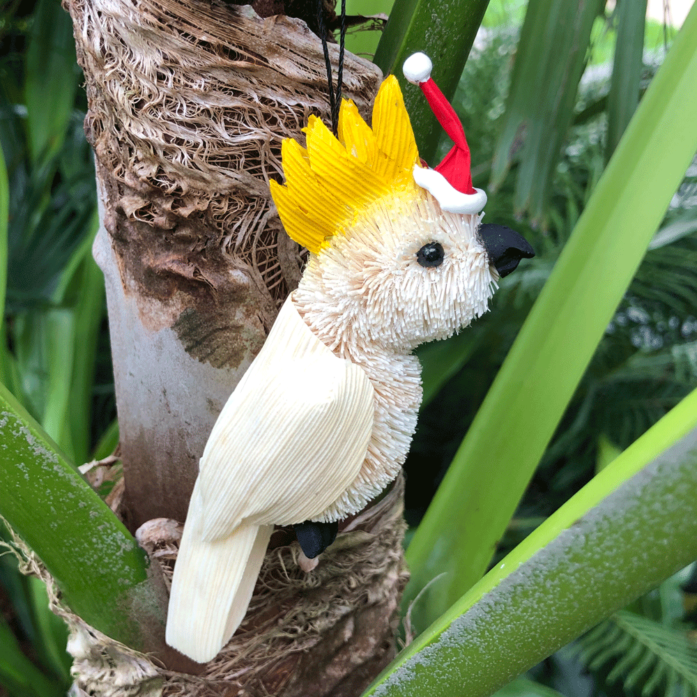 Christmas Tree Ornament Decoration Australian Native - Cockatoo with Santa Hat